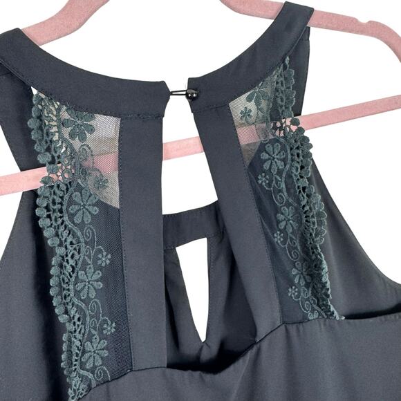 Pinky Black Chiffon Sleeveless Racerback Lace Lightweight Lined Y2K Blouse Sz XL - Picture 3 of 7